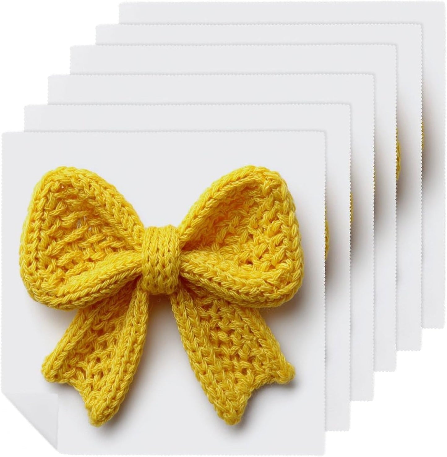 Yellow Bow Crochet Stitches Cloth Napkins Set of 6, Square Premium Reusable Washable Polyester Table Linen Napkin for Dinner Party