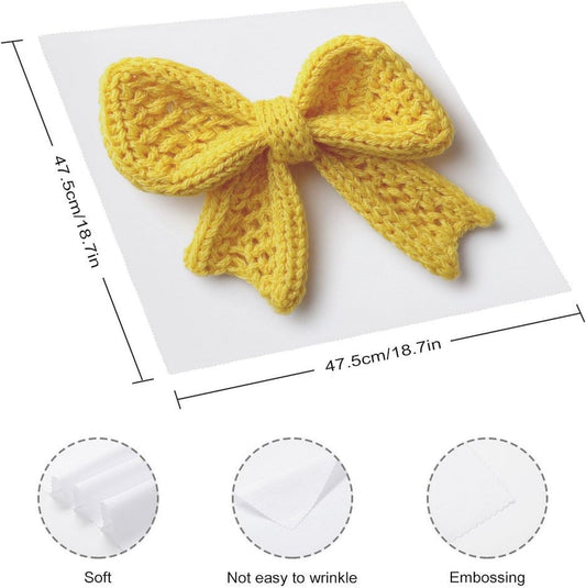Yellow Bow Crochet Stitches Cloth Napkins Set of 6, Square Premium Reusable Washable Polyester Table Linen Napkin for Dinner Party