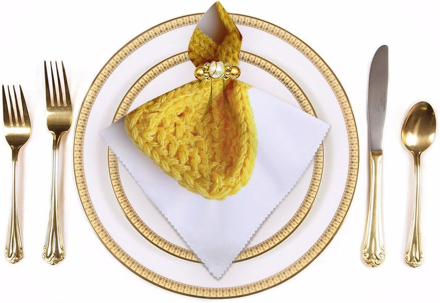 Yellow Bow Crochet Stitches Cloth Napkins Set of 6, Square Premium Reusable Washable Polyester Table Linen Napkin for Dinner Party