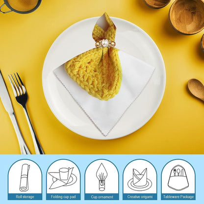 Yellow Bow Crochet Stitches Cloth Napkins Set of 6, Square Premium Reusable Washable Polyester Table Linen Napkin for Dinner Party