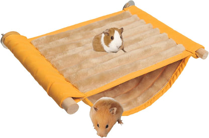 Warm Hamster Hammock House Mouse Rat Hanging Swing Bed Guinea Pig Cage Bedding Small Pet Animal Double Layer Cage Tent Hut Nest for Winter Mouse Rat Hamster Play Sleep (Yellow,Small)