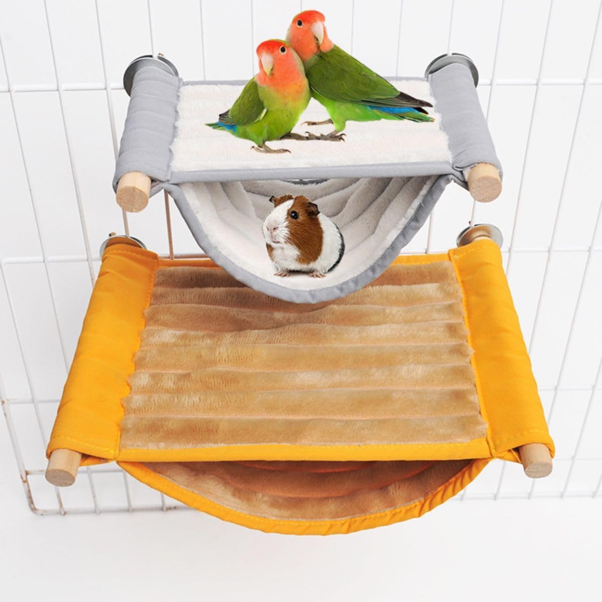 Warm Hamster Hammock House Mouse Rat Hanging Swing Bed Guinea Pig Cage Bedding Small Pet Animal Double Layer Cage Tent Hut Nest for Winter Mouse Rat Hamster Play Sleep (Yellow,Small)