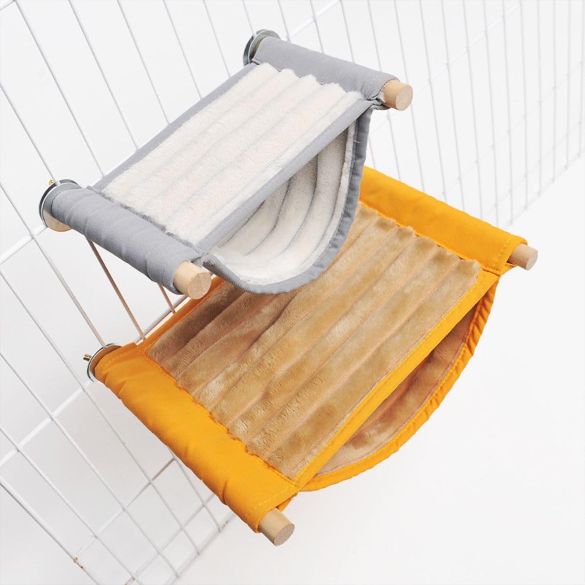 Warm Hamster Hammock House Mouse Rat Hanging Swing Bed Guinea Pig Cage Bedding Small Pet Animal Double Layer Cage Tent Hut Nest for Winter Mouse Rat Hamster Play Sleep (Yellow,Small)