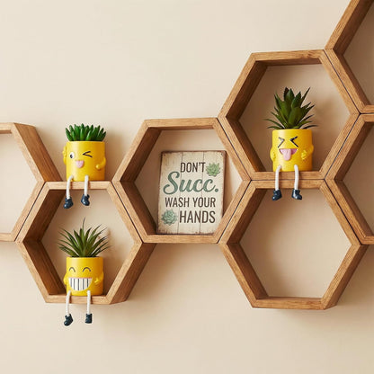 3Pcs Cute Fake Plants Small Potted Succulents with Yellow Pot, Creative Artificial Succulent Plants in Hanging Leg Fun Pot, Mini Vibrant Faux Plant for Home Office Desk Decor and Gift Choice