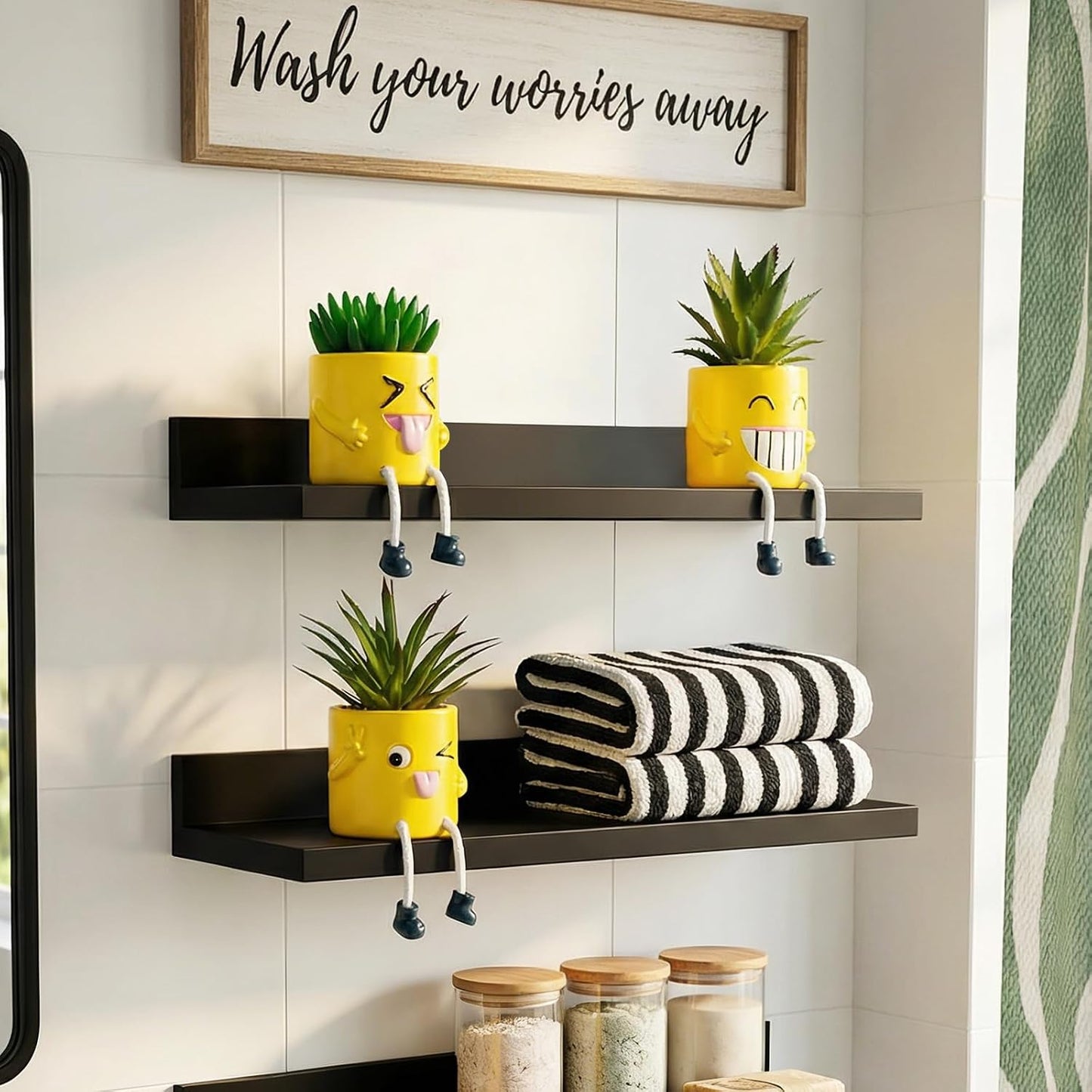 3Pcs Cute Fake Plants Small Potted Succulents with Yellow Pot, Creative Artificial Succulent Plants in Hanging Leg Fun Pot, Mini Vibrant Faux Plant for Home Office Desk Decor and Gift Choice