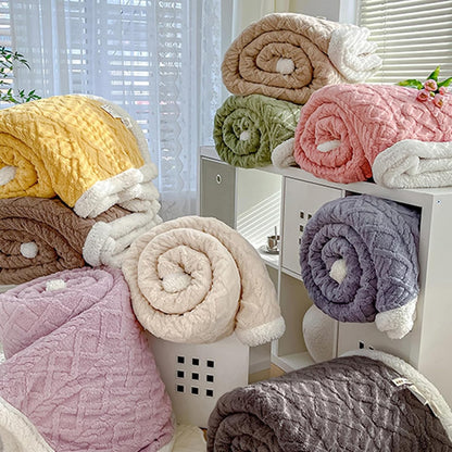 Faux Fur Throw Blanket,Jacquard Thick Blanket,Double-Sided Fluff Plush Warm Blanket for Couch Bed Sofa Office Travel Cozy Winter Thickened Blanket Yellow 78.7 x 90.6 inch