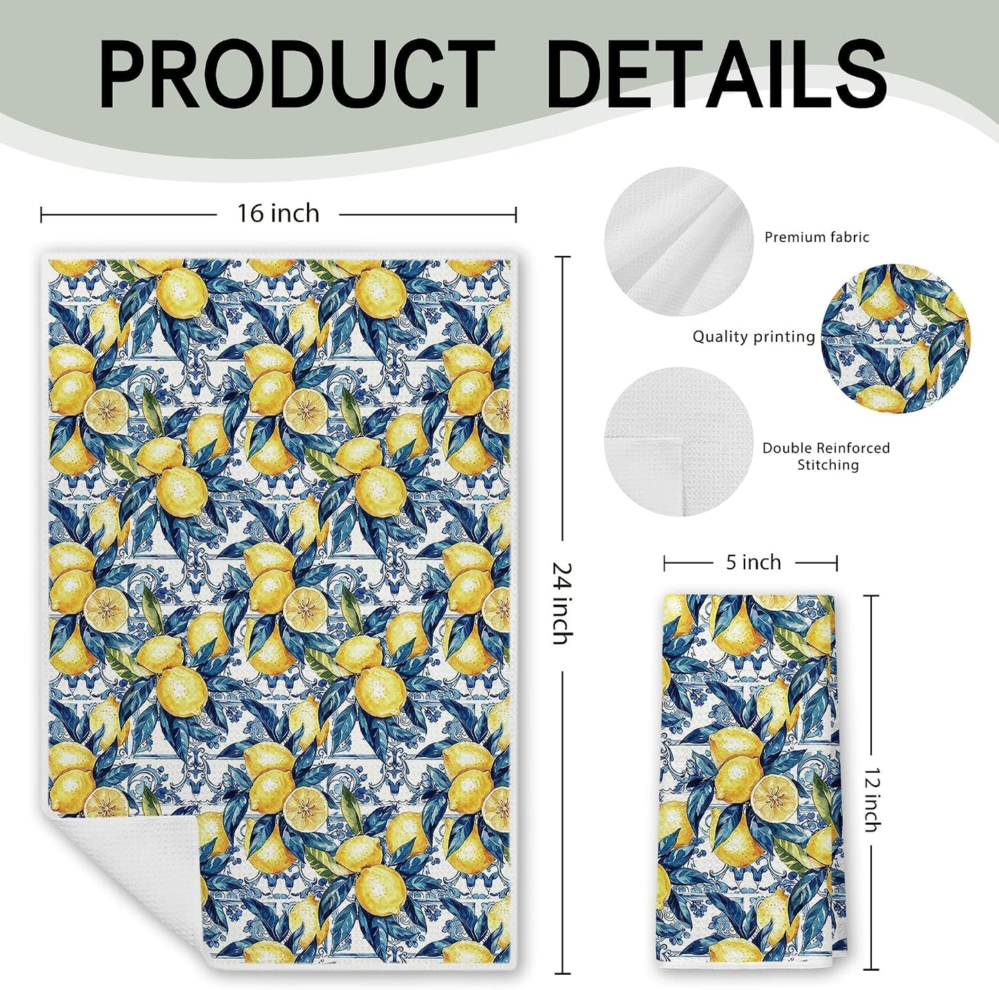 Lemon Kitchen Towels, Lemon Decorative Hand Tea Dish Towels for Bathroom, Kitchen, Kids' Hand Towels 16x24 Inch