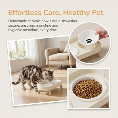 Elevated Ceramic Cat Bowls, 2 Pack Anti-Whisker Fatigue Food and Water Bowls, Non-Slip Raised Feeder for Cats and Small Dogs (Yellow)