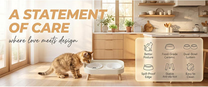 Elevated Ceramic Cat Bowls, 2 Pack Anti-Whisker Fatigue Food and Water Bowls, Non-Slip Raised Feeder for Cats and Small Dogs (Yellow)