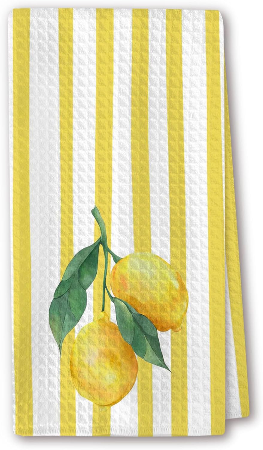 Yellow Cute Kitchen Towels – Lemon Branch on Yellow Stripes Polyester, Fresh Fruit Art, Decorative Kitchen Towels & Giftable Housewarming Gifts for Coffee Bar, Tea Room. 16"x24"(222)