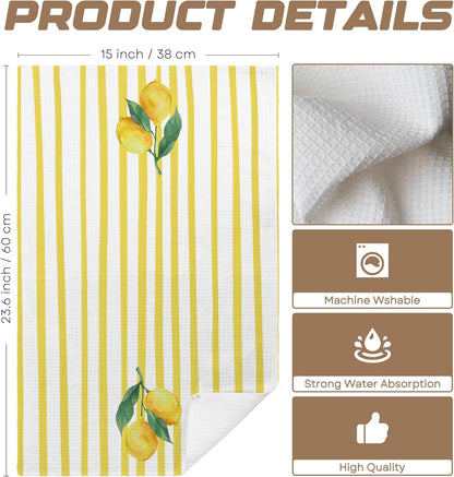 Yellow Cute Kitchen Towels – Lemon Branch on Yellow Stripes Polyester, Fresh Fruit Art, Decorative Kitchen Towels & Giftable Housewarming Gifts for Coffee Bar, Tea Room. 16"x24"(222)