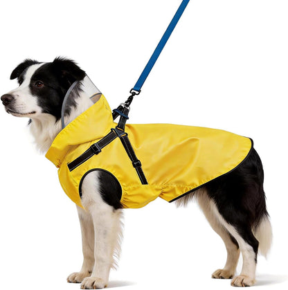 Dog Raincoat: Dog Rain Jacket with Reflective Harness & Removable Hood | Waterproof Dogs Rain Coat Poncho for Large Medium Small Dogs Puppies (Yellow - L)