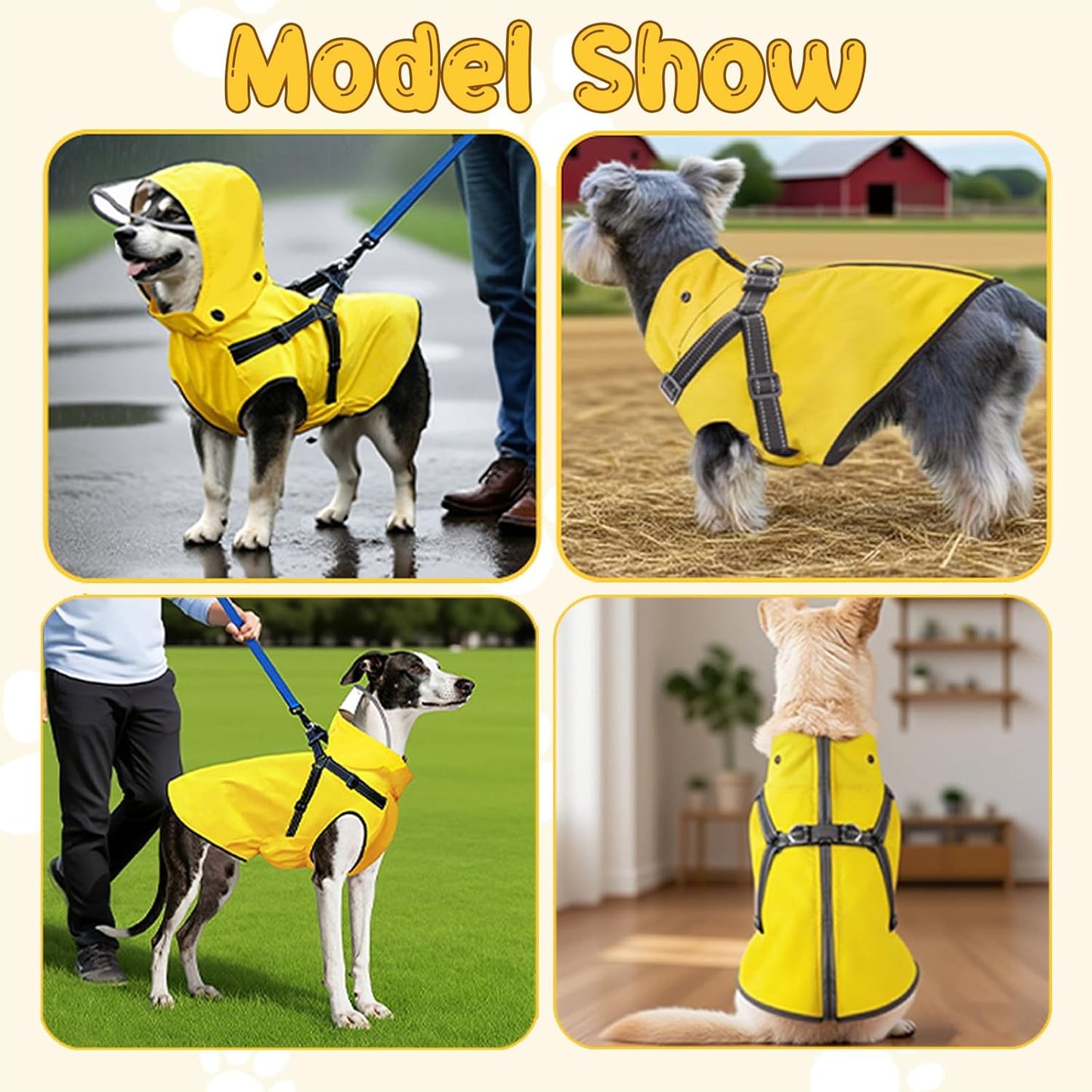 Dog Raincoat: Dog Rain Jacket with Reflective Harness & Removable Hood | Waterproof Dogs Rain Coat Poncho for Large Medium Small Dogs Puppies (Yellow - L)