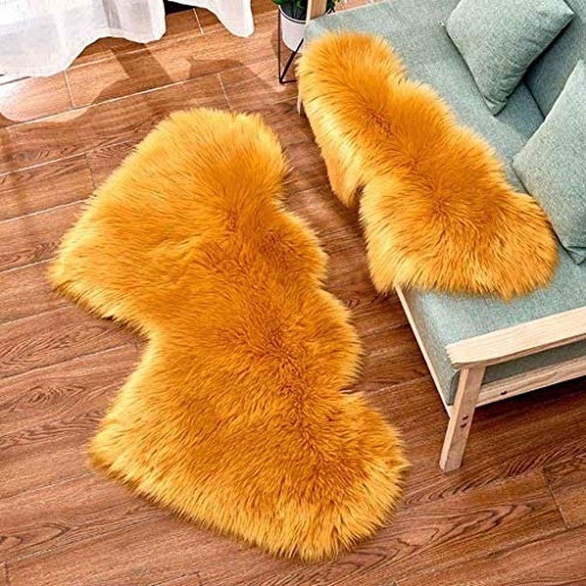 Fluffy Rugs Heart Rug,Double Heart Faux Sheepskin Rug Soft Long Plush Fluffy Shaggy Carpet Area Mats Rugs Girls Bedroom Sofa Home Decorative Floor Carpet (Yellow,3570cm /14'' x 28'')