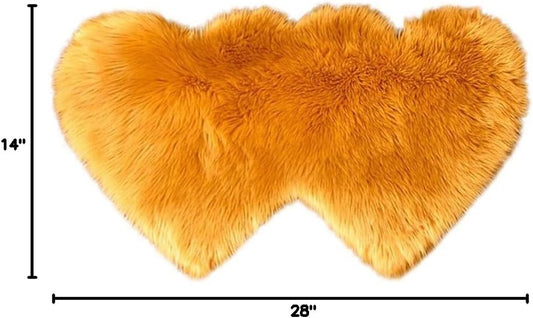 Fluffy Rugs Heart Rug,Double Heart Faux Sheepskin Rug Soft Long Plush Fluffy Shaggy Carpet Area Mats Rugs Girls Bedroom Sofa Home Decorative Floor Carpet (Yellow,3570cm /14'' x 28'')
