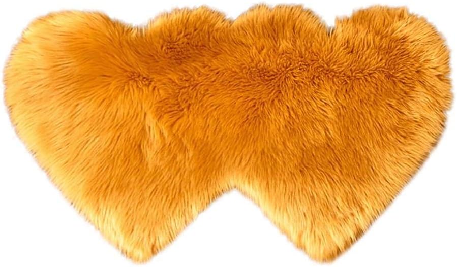 Fluffy Rugs Heart Rug,Double Heart Faux Sheepskin Rug Soft Long Plush Fluffy Shaggy Carpet Area Mats Rugs Girls Bedroom Sofa Home Decorative Floor Carpet (Yellow,3570cm /14'' x 28'')