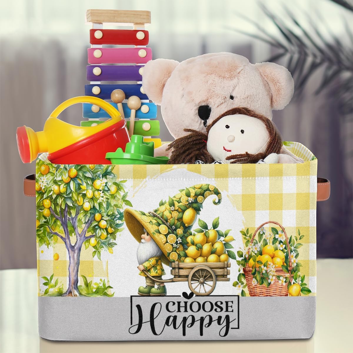 Gnome Lemon Storage Basket Toy Storage Bins Collapsible Cube Organizer | Gnome Yellow Lemon Storage Basket With Handles Kids Toy Storage Bins for Nursery Living Room Bedroom Shelves Clothes Toy Box