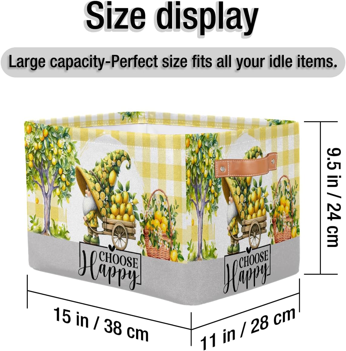 Gnome Lemon Storage Basket Toy Storage Bins Collapsible Cube Organizer | Gnome Yellow Lemon Storage Basket With Handles Kids Toy Storage Bins for Nursery Living Room Bedroom Shelves Clothes Toy Box