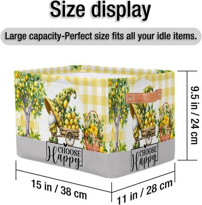 Gnome Lemon Storage Basket Toy Storage Bins Collapsible Cube Organizer | Gnome Yellow Lemon Storage Basket With Handles Kids Toy Storage Bins for Nursery Living Room Bedroom Shelves Clothes Toy Box