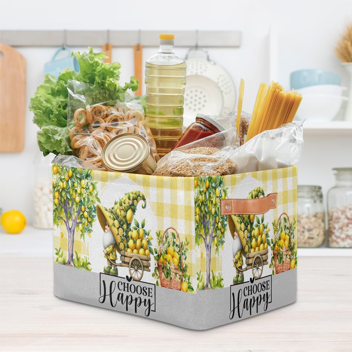 Gnome Lemon Storage Basket Toy Storage Bins Collapsible Cube Organizer | Gnome Yellow Lemon Storage Basket With Handles Kids Toy Storage Bins for Nursery Living Room Bedroom Shelves Clothes Toy Box