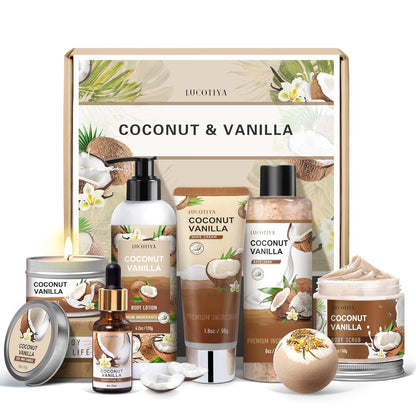 Gifts for Women, Birthday Gifts for Women, Coconut Vanilla Self Care Spa Gift Basket,Thank you Relaxing Bath Sets for Mom, Grandma, Girlfriend, Sister, Friends