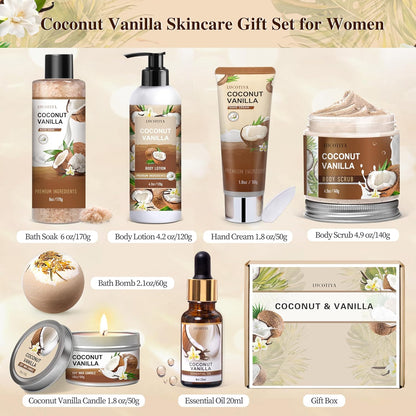 Gifts for Women, Birthday Gifts for Women, Coconut Vanilla Self Care Spa Gift Basket,Thank you Relaxing Bath Sets for Mom, Grandma, Girlfriend, Sister, Friends