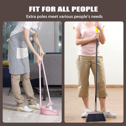 Broom with Dustpan Combo Set, Long Handle Lightweight 180 Degree Rotating Sweeping Brush Indoor, Upright Standing Dust Pan with Comb Teeth for Home Room Kitchen Office Lobby (Brown Yellow)