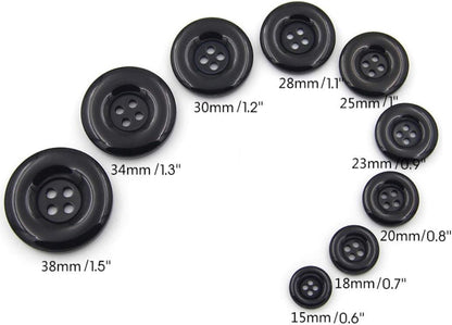 Multicolor Resin Buttons - Round 4 Holes, Various Sizes (Yellow, 38mm/1.5''-10Pcs)