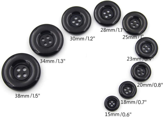 Multicolor Resin Buttons - Round 4 Holes, Various Sizes (Yellow, 38mm/1.5''-10Pcs)
