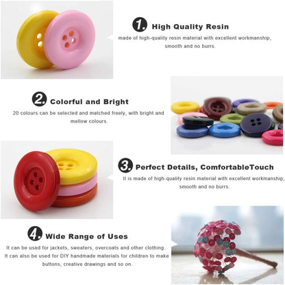 Multicolor Resin Buttons - Round 4 Holes, Various Sizes (Yellow, 38mm/1.5''-10Pcs)