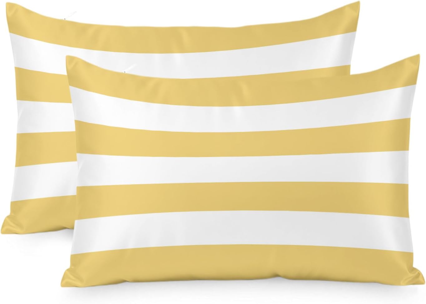Lemon Yellow Striped Pillow Cases Standard Size Set of 2, Modern Yellow Stripes Farmhouse Satin Pillowcase with Zipper for Hair/Skin, Decorative Pillow Covers for Bed/Couch/Sofa, 20x26 Inches