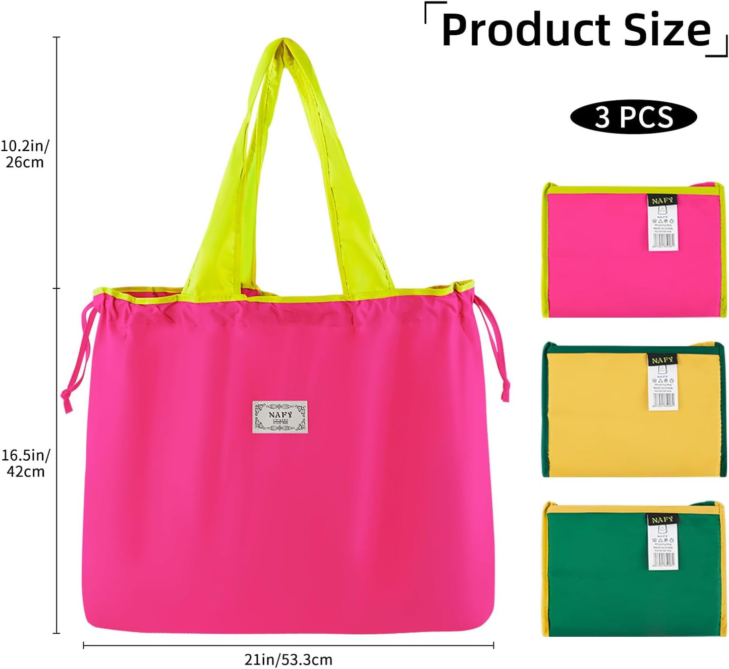 Large Reusable Foldable Shopping Bags 21"x16.5"x4.3"Grocery Tote, Heavy Duty Washable Bags for Travel, Beach