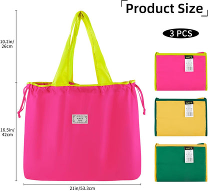 Large Reusable Foldable Shopping Bags 21"x16.5"x4.3"Grocery Tote, Heavy Duty Washable Bags for Travel, Beach