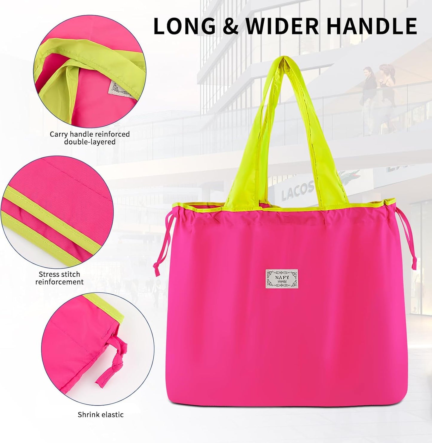 Large Reusable Foldable Shopping Bags 21"x16.5"x4.3"Grocery Tote, Heavy Duty Washable Bags for Travel, Beach