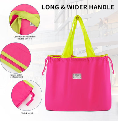 Large Reusable Foldable Shopping Bags 21"x16.5"x4.3"Grocery Tote, Heavy Duty Washable Bags for Travel, Beach