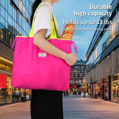 Large Reusable Foldable Shopping Bags 21"x16.5"x4.3"Grocery Tote, Heavy Duty Washable Bags for Travel, Beach