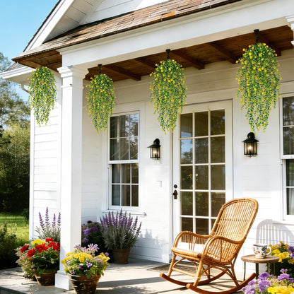 12 Pcs Outdoor Hanging Plants, Artificial Hanging Flowers, Yellow | Faux Trailing Greenery, Hanging Eucalyptus, 30in, UV Resistant, Plastic, Indoor Outdoor Wall Garden, Front Porch Home Decor