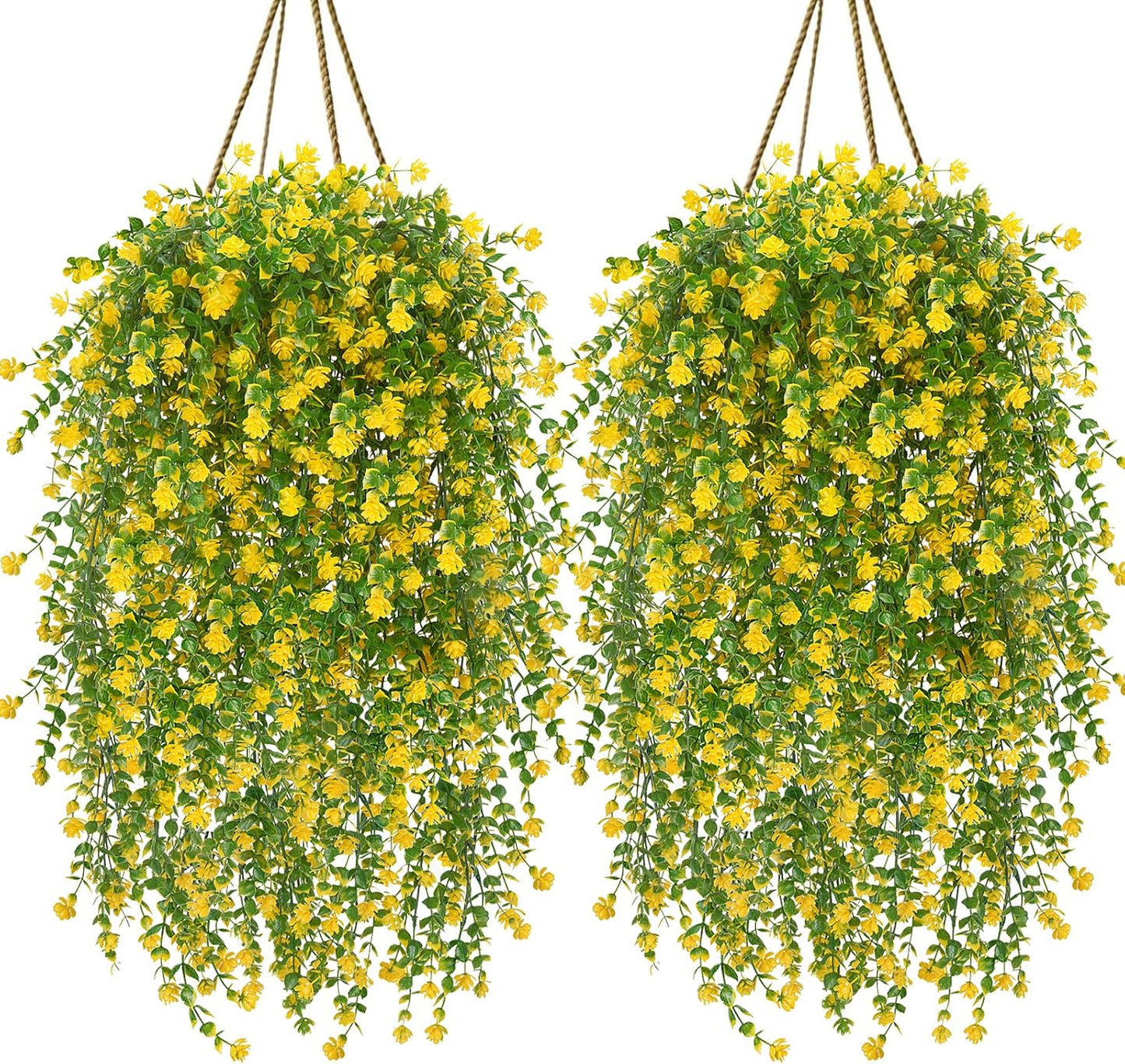12 Pcs Outdoor Hanging Plants, Artificial Hanging Flowers, Yellow | Faux Trailing Greenery, Hanging Eucalyptus, 30in, UV Resistant, Plastic, Indoor Outdoor Wall Garden, Front Porch Home Decor