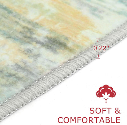Modern Abstract 3x5 Area Rug Washable Bedroom Rug Light Green Yellow, Throw Entry Mat Non-Slip Stain Resistant Carpet Dining Room Rug with Soft Low Pile for Living Room Kitchen Bath Office