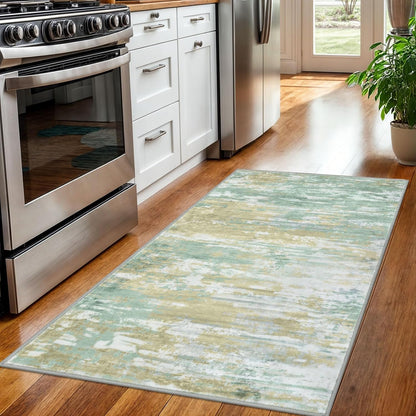 Modern Abstract 3x5 Area Rug Washable Bedroom Rug Light Green Yellow, Throw Entry Mat Non-Slip Stain Resistant Carpet Dining Room Rug with Soft Low Pile for Living Room Kitchen Bath Office