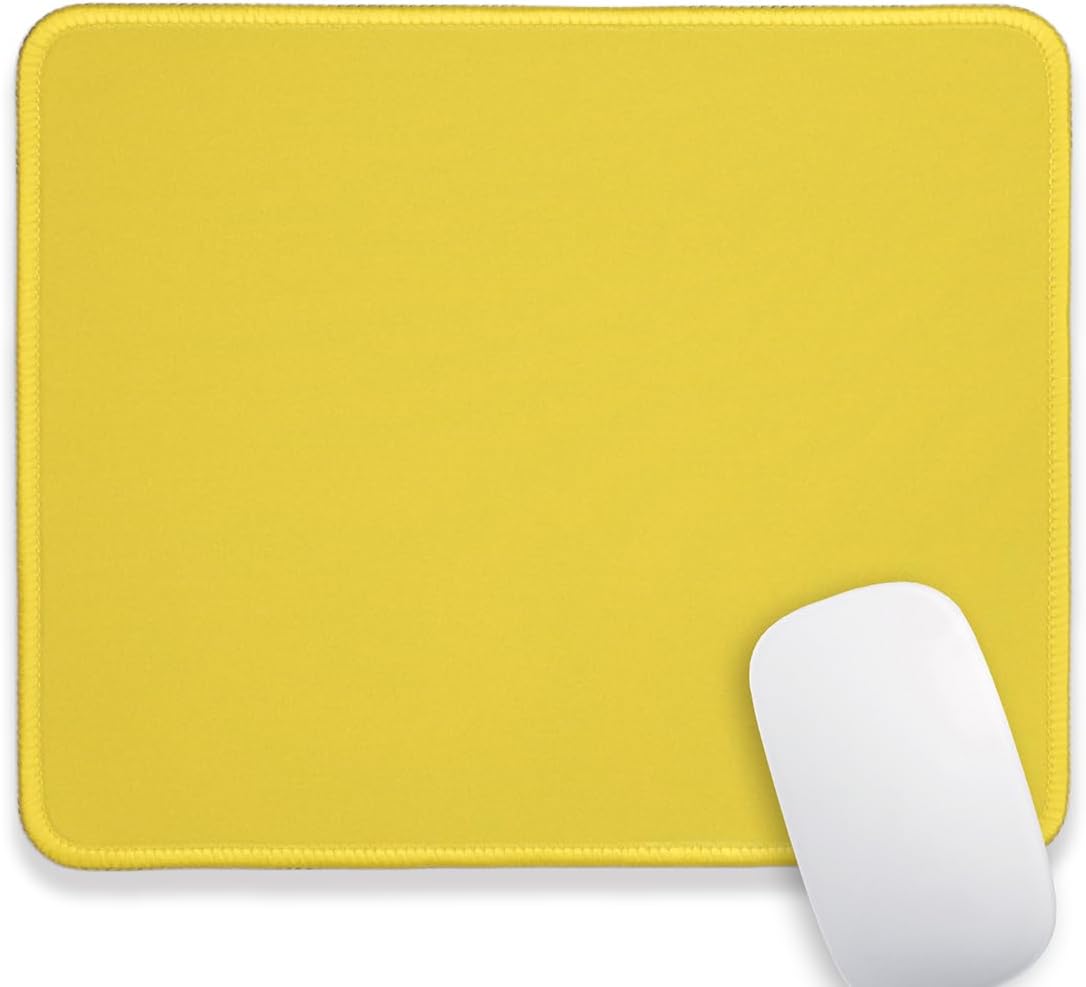 Yellow Office/Gaming Mouse Pad, 10.2 x 8.2 Inches Cute Stitched Desk Mat | Portable Solid Color Mousepad, Anti-Slip Rubber Base, Smooth Fabric Surface