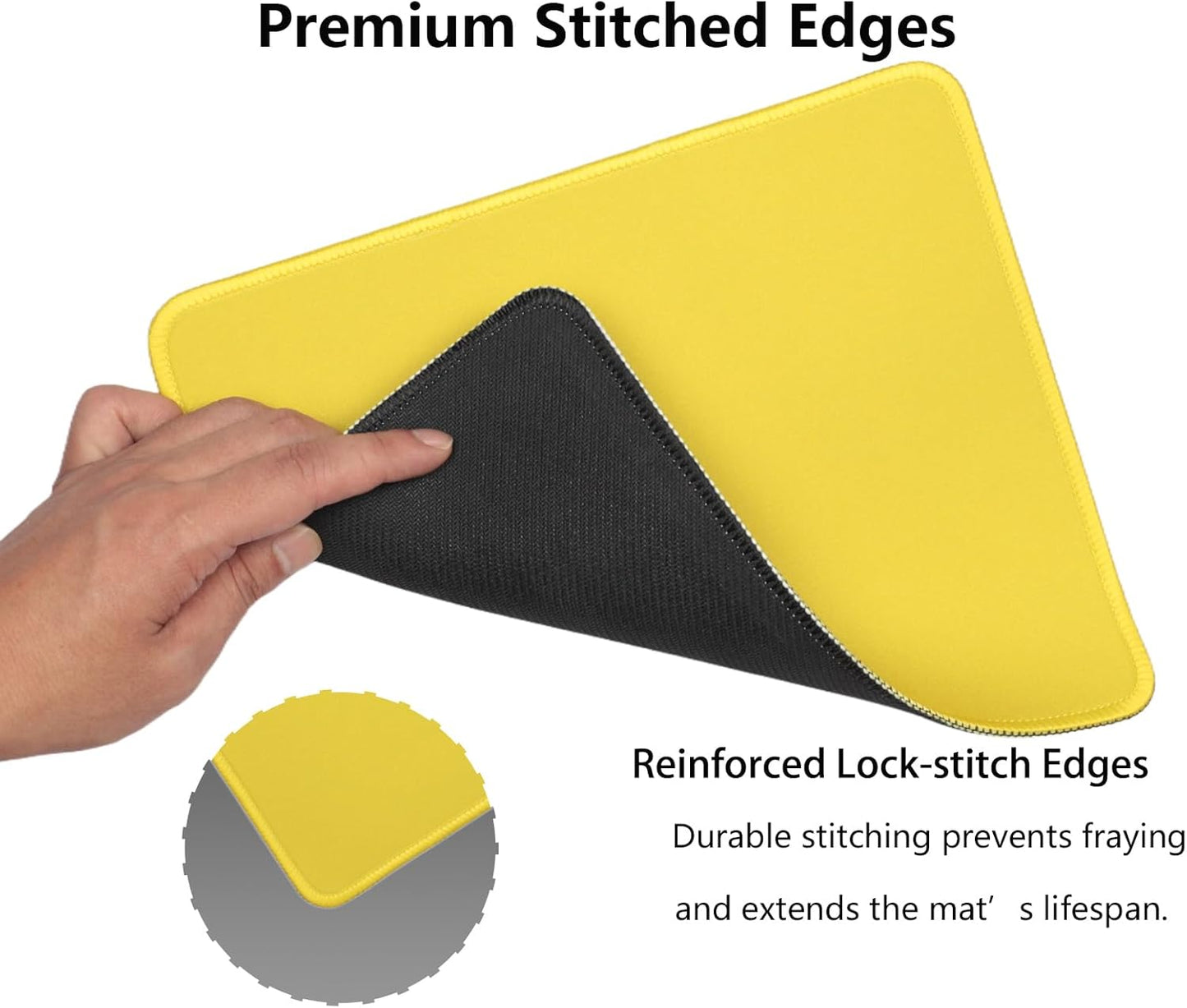Yellow Office/Gaming Mouse Pad, 10.2 x 8.2 Inches Cute Stitched Desk Mat | Portable Solid Color Mousepad, Anti-Slip Rubber Base, Smooth Fabric Surface