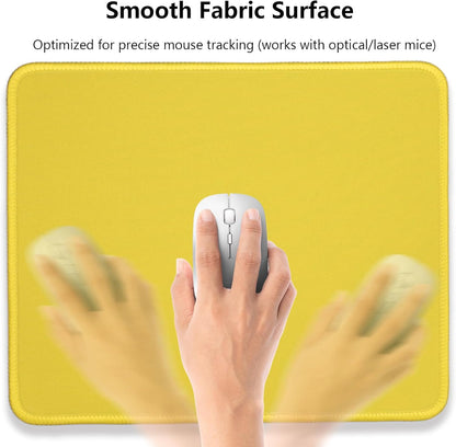 Yellow Office/Gaming Mouse Pad, 10.2 x 8.2 Inches Cute Stitched Desk Mat | Portable Solid Color Mousepad, Anti-Slip Rubber Base, Smooth Fabric Surface