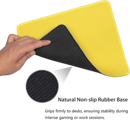 Yellow Office/Gaming Mouse Pad, 10.2 x 8.2 Inches Cute Stitched Desk Mat | Portable Solid Color Mousepad, Anti-Slip Rubber Base, Smooth Fabric Surface