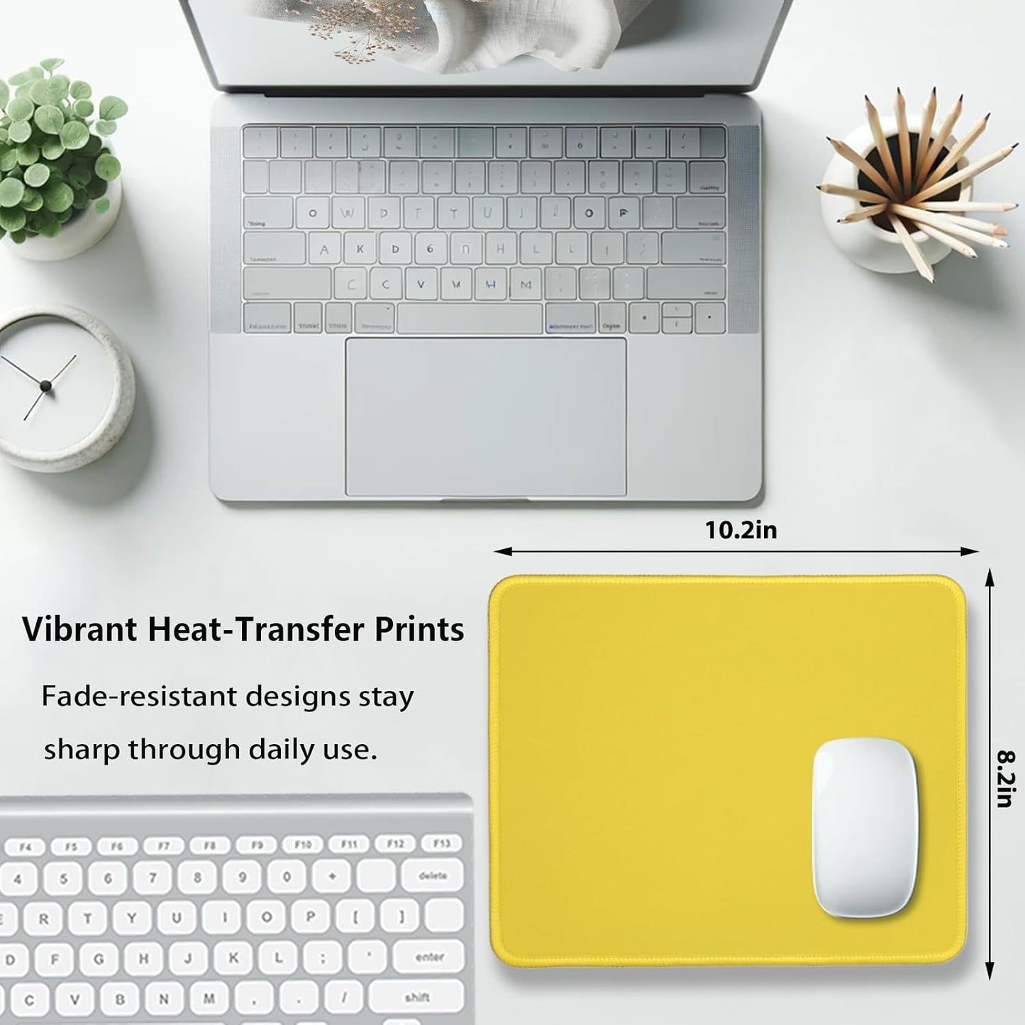 Yellow Office/Gaming Mouse Pad, 10.2 x 8.2 Inches Cute Stitched Desk Mat | Portable Solid Color Mousepad, Anti-Slip Rubber Base, Smooth Fabric Surface