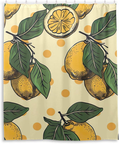 Shower Curtain Yellow Lemons Bathroom Decor Waterproof Fabric with Hooks 60x72 Inch