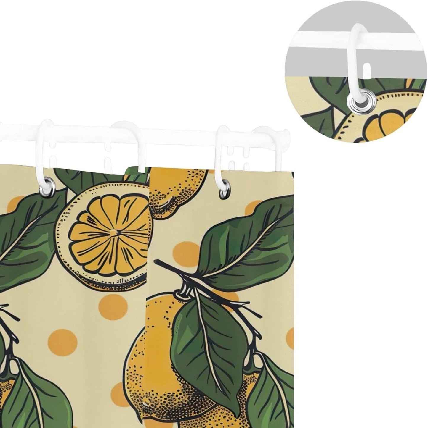 Shower Curtain Yellow Lemons Bathroom Decor Waterproof Fabric with Hooks 60x72 Inch