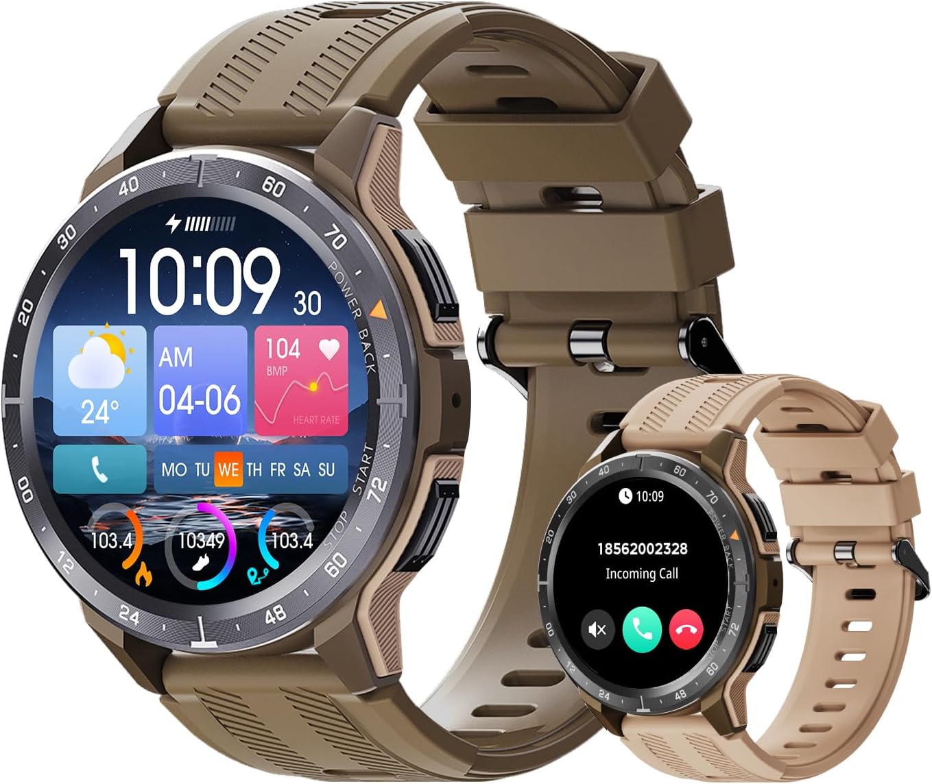 Smart Watches for Men, 1.43'' AMOLED Military Smart Watches for Women, IP68 Waterproof Fitness Watch for Android and iOS, Smartwatch with Heart Rate BP Sleep Monitor and Step Counter (Yellow)