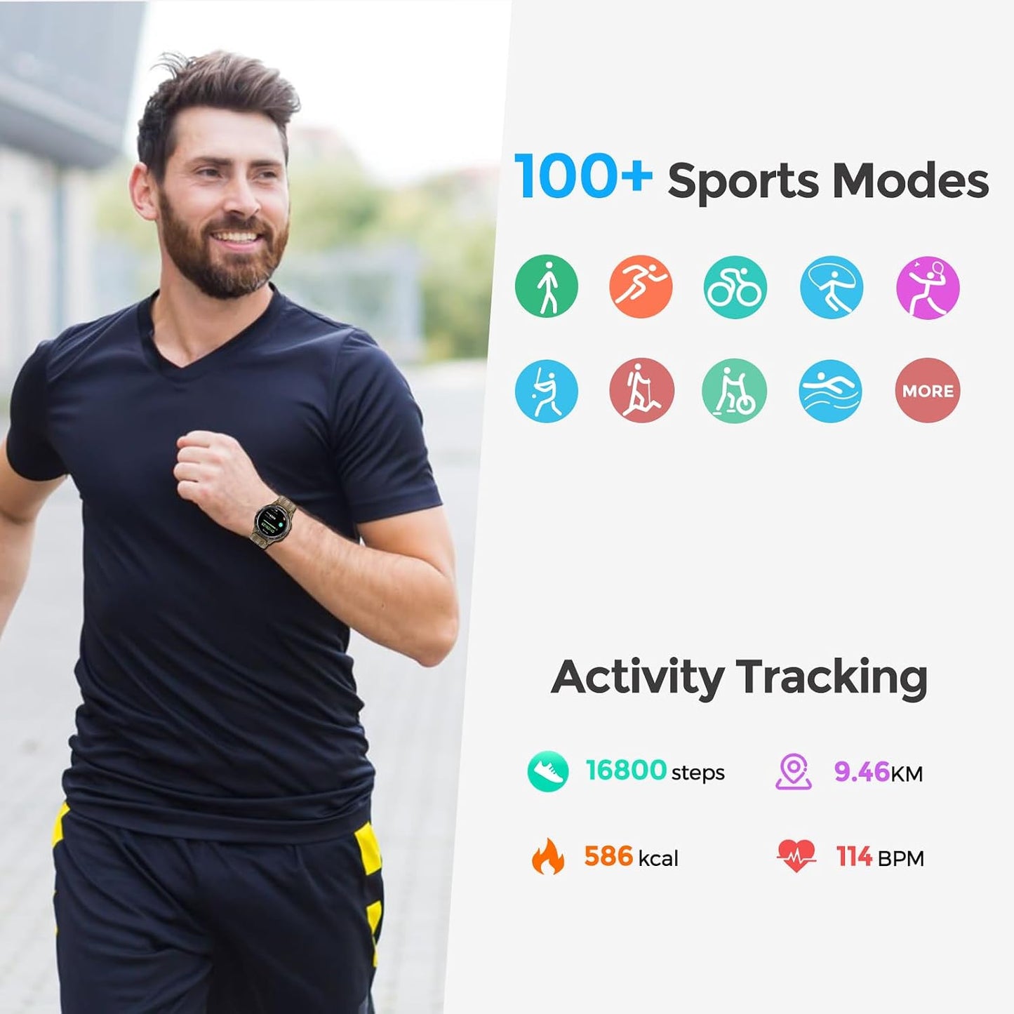 Smart Watches for Men, 1.43'' AMOLED Military Smart Watches for Women, IP68 Waterproof Fitness Watch for Android and iOS, Smartwatch with Heart Rate BP Sleep Monitor and Step Counter (Yellow)
