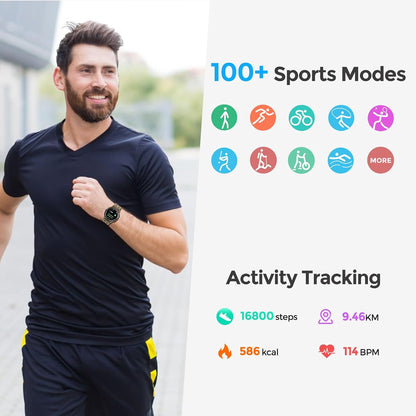 Smart Watches for Men, 1.43'' AMOLED Military Smart Watches for Women, IP68 Waterproof Fitness Watch for Android and iOS, Smartwatch with Heart Rate BP Sleep Monitor and Step Counter (Yellow)